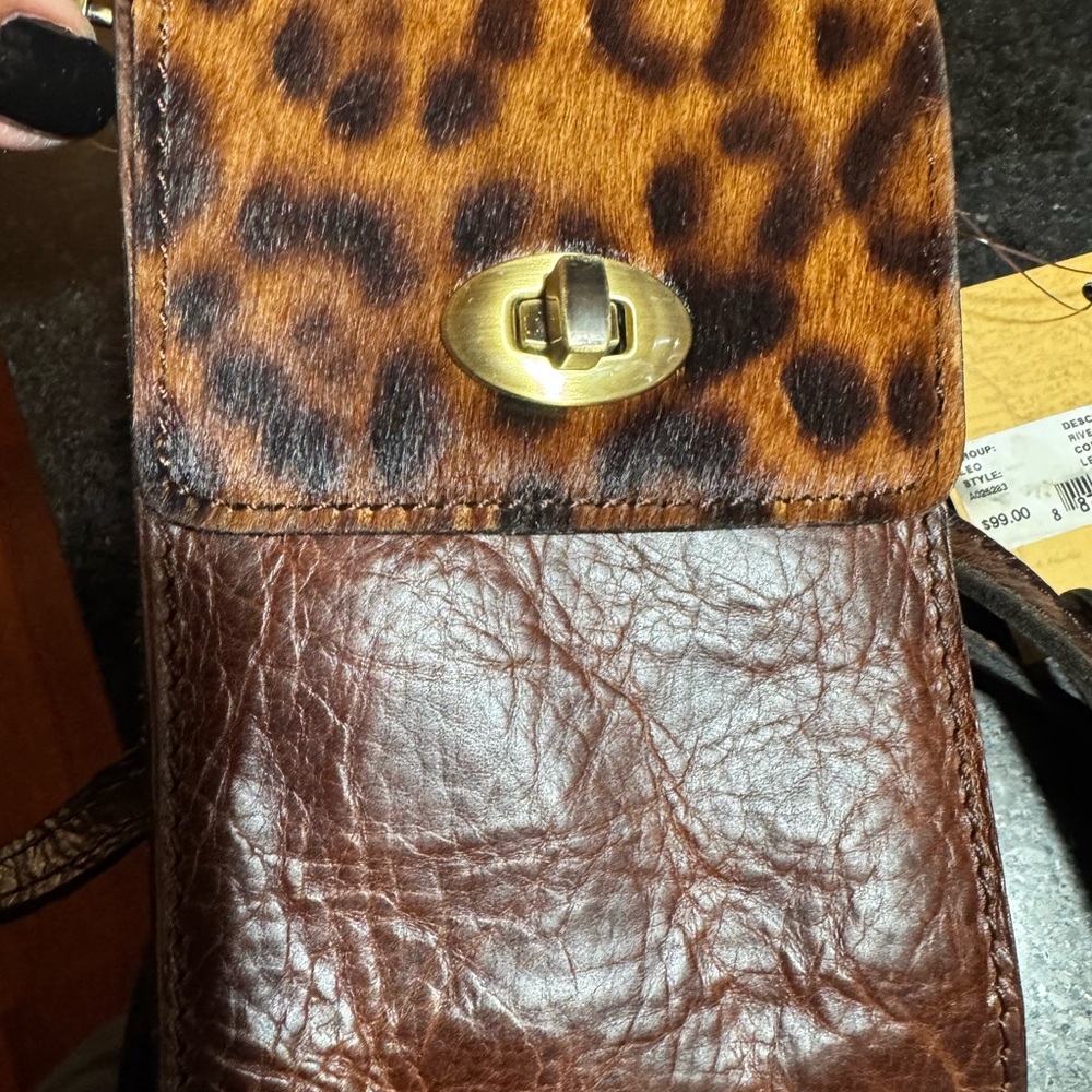 Leopard Print and Brown Leather Crossbody Bag